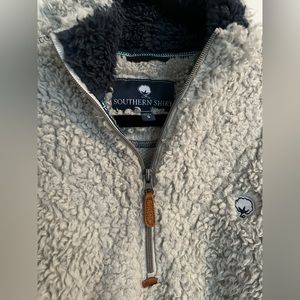 Southern Shirt Co, 100% polyester/sherpa-like soft oversized 1/4 zip pullover.